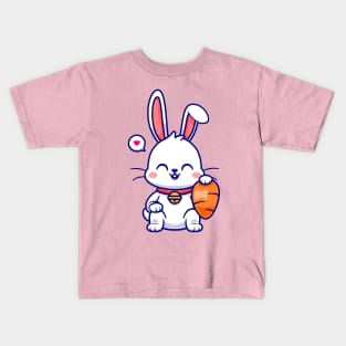 Cute Rabbit Sitting With Carrot Cartoon Kids T-Shirt